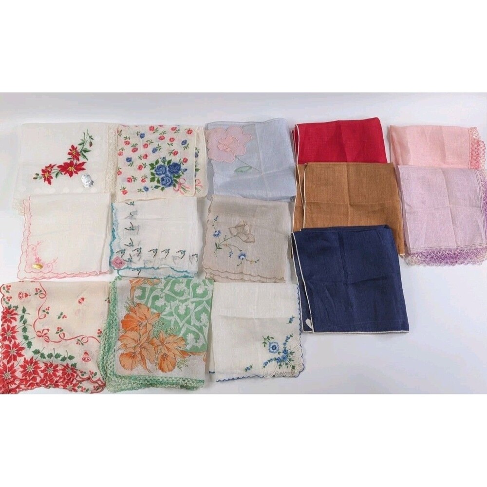 Vintage Ladies SWISS Handkerchief Lot Linen Cotton Floral Lace Crochet 15pc